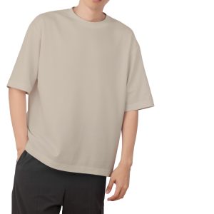 Premium Blank Drop Shoulder-Lycra Fabric-Biscuit