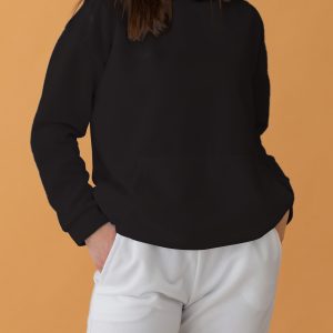 Drop Shoulder Hoodie For Girls-Black