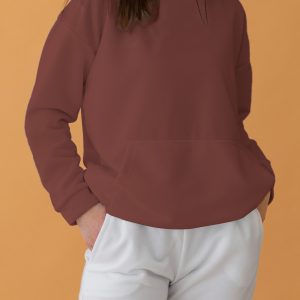 Drop Shoulder Hoodie For Girls-Coffee