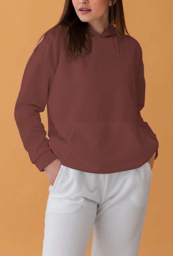 Drop Shoulder Hoodie For Girls-Coffee