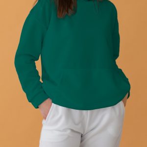 Drop Shoulder Hoodie For Girls-Green