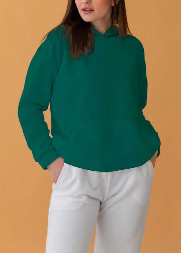 Drop Shoulder Hoodie For Girls-Green