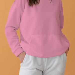 Drop Shoulder Hoodie For Girls-Pink