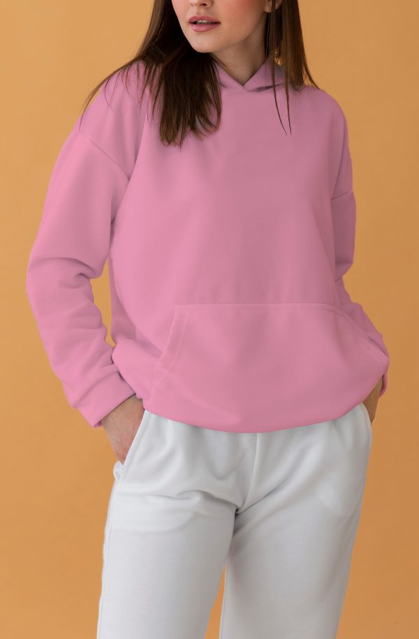 Drop Shoulder Hoodie For Girls-Pink