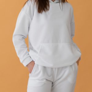 Drop Shoulder Hoodie For Girls-White