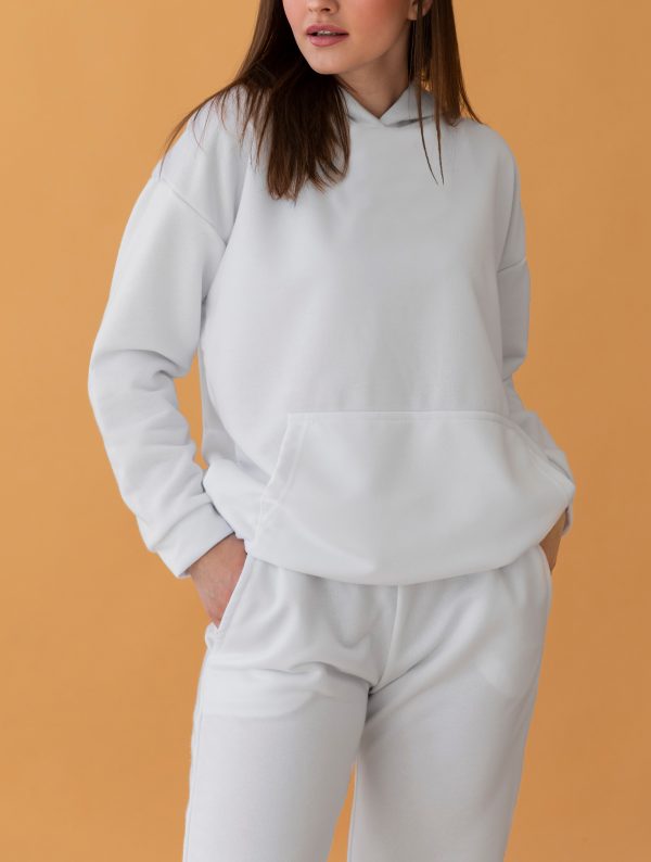 Drop Shoulder Hoodie For Girls-White