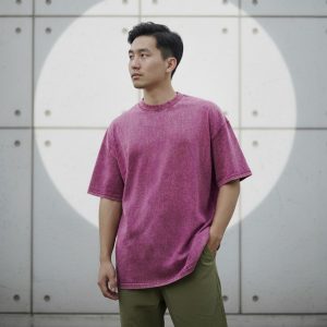 Acid Wash Drop Shoulder-Hot Pink